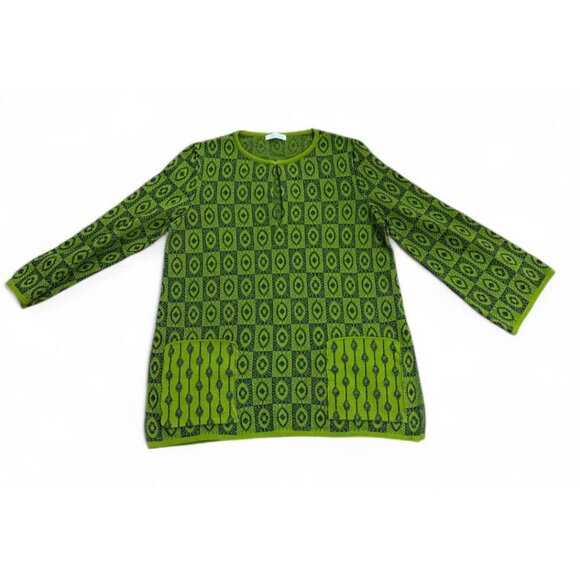 Pisonero Knit Top 3/4 Sleeves Artsy Abstract Green Blue Metallic Thread Size XS - Picture 2 of 11